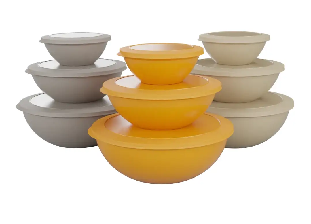 Set of 3 Hen Bowls with Lid 0.7L, 2L, 3.8L Mixed Colors Mustard